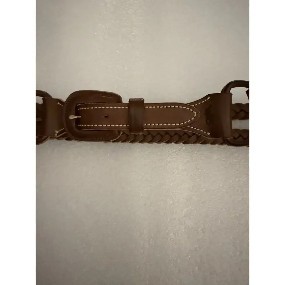 VTG Polo Ralph Lauren Brown Leather Braided Equestrian Western Belt M